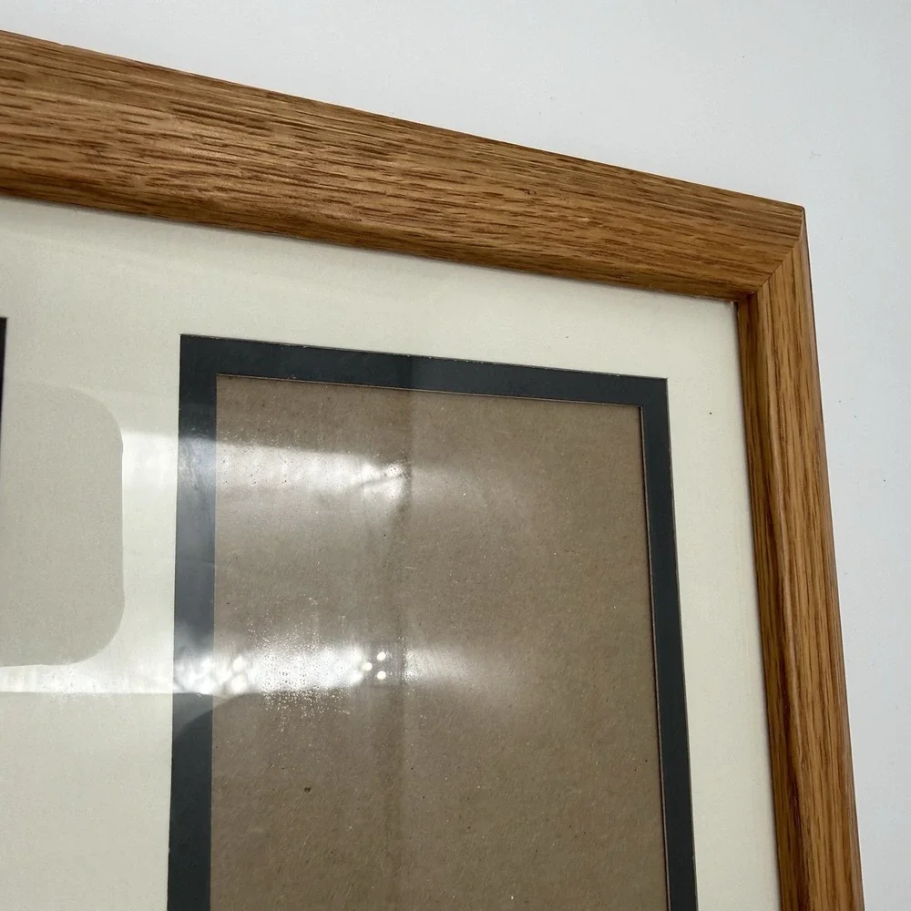 Vtg Wood Picture Frame Three Sections 4 X 6 Double Matted Cottage Family 1990s